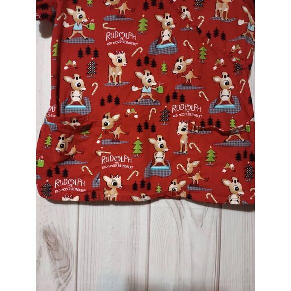 Rudolph Scrub Top Ladies Medium Red‎ V-Neck - Picture 4 of 7